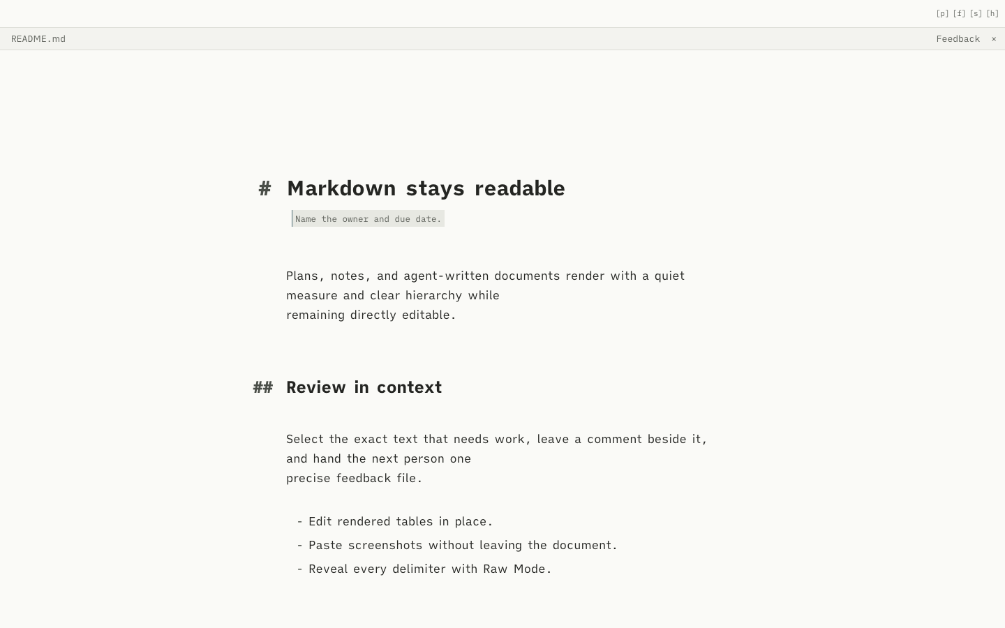 A selected Markdown passage with an inline review comment in zd