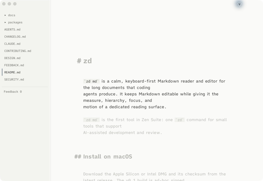 zd md showing a repository sidebar and a focused paragraph in README.md